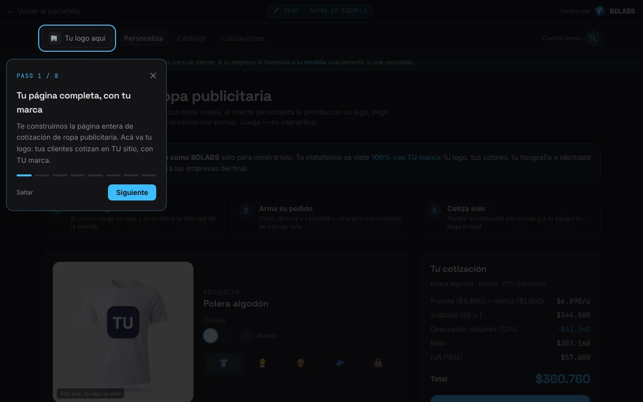 Vista real: Cotizador B2B online