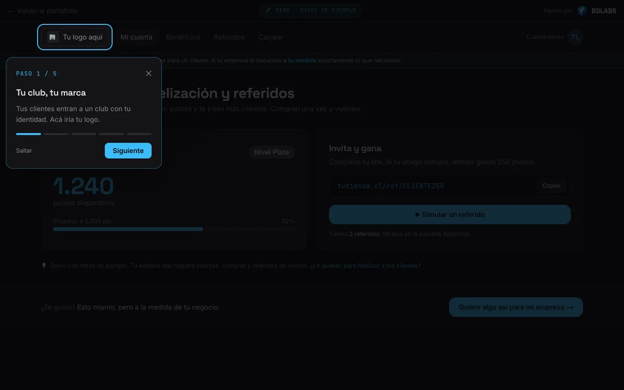 Vista real: Programa de fidelización